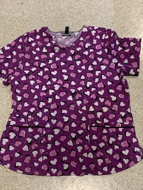 #697 "Elle" Purple Heart Print Medical Scrub Top